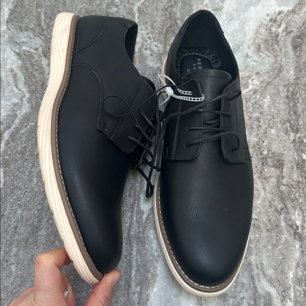 NEW Perry Ellis Ultra Foam Men's Black Derby Shoes Sz 12
